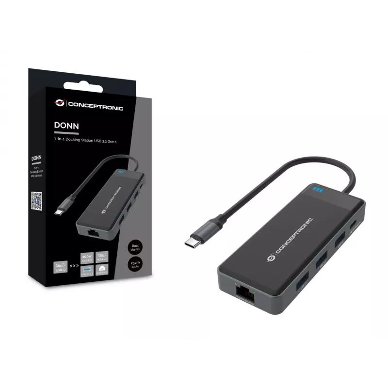 Conceptronic DONN14G dokovacia stanica/portový replikátor pre notebook káblová USB 3.2 Gen 1 (3.1 Gen 1) Type-C sivá