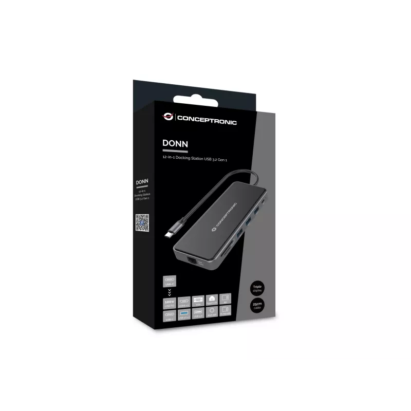 Conceptronic DONN15G dokovacia stanica/portový replikátor pre notebook káblová USB 3.2 Gen 1 (3.1 Gen 1) Type-C sivá