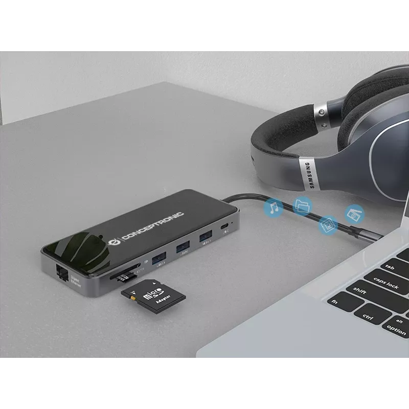 Conceptronic DONN15G dokovacia stanica/portový replikátor pre notebook káblová USB 3.2 Gen 1 (3.1 Gen 1) Type-C sivá