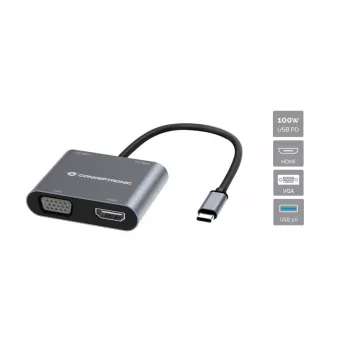 Conceptronic DONN16G káblová USB 3.2 Gen 1 Type-C sivá 100W 4K Ultra HD