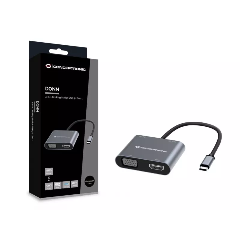 Conceptronic DONN16G káblová USB 3.2 Gen 1 Type-C sivá 100W 4K Ultra HD