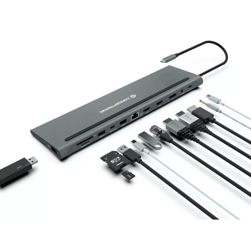 Conceptronic DONN17G dokovacia stanica/portový replikátor pre notebook káblová USB 3.2 Gen 1 (3.1 Gen 1) Type-C sivá