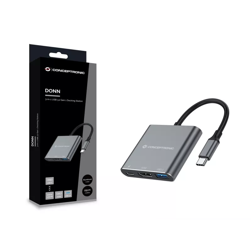 Conceptronic DONN18G 3-in-1 USB 3.2 Gen 1 dokovacia stanica, HDMI, USB 3.0, 100W USB PD