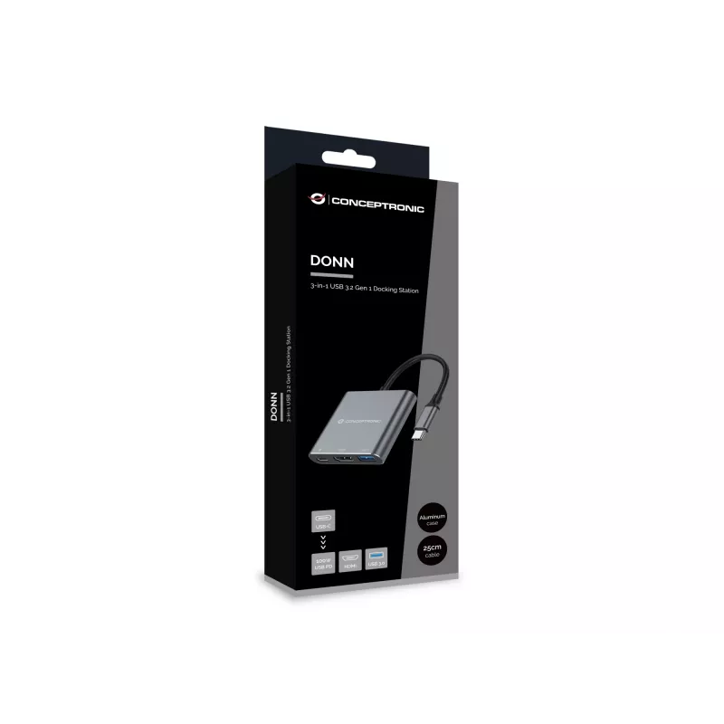 Conceptronic DONN18G 3-in-1 USB 3.2 Gen 1 dokovacia stanica, HDMI, USB 3.0, 100W USB PD