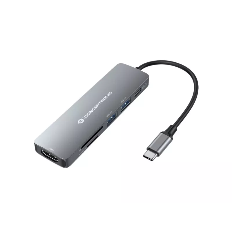 Conceptronic DONN11G 6-in-1 USB 3.2 Gen 1 dokovacia stanica, HDMI, 100W USB PD, USB 3.0, USB 2.0, SD, TF/MicroSD