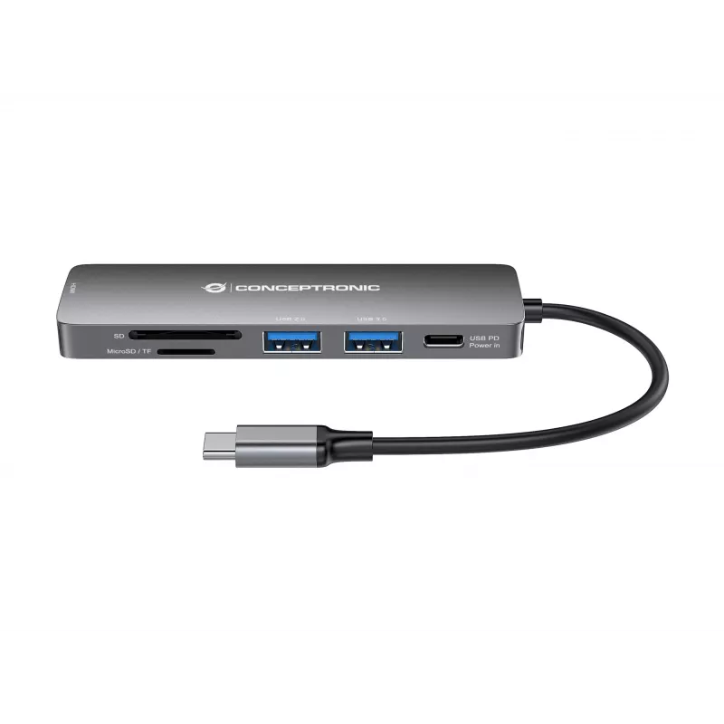 Conceptronic DONN11G 6-in-1 USB 3.2 Gen 1 dokovacia stanica, HDMI, 100W USB PD, USB 3.0, USB 2.0, SD, TF/MicroSD