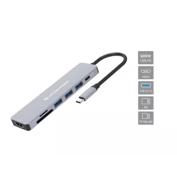Conceptronic DONN19G 7-in-1 USB 3.2 Gen 1 dokovacia stanica, HDMI, USB-A 3.0 x 3, SD, TF/MicroSD, 100W USB PD