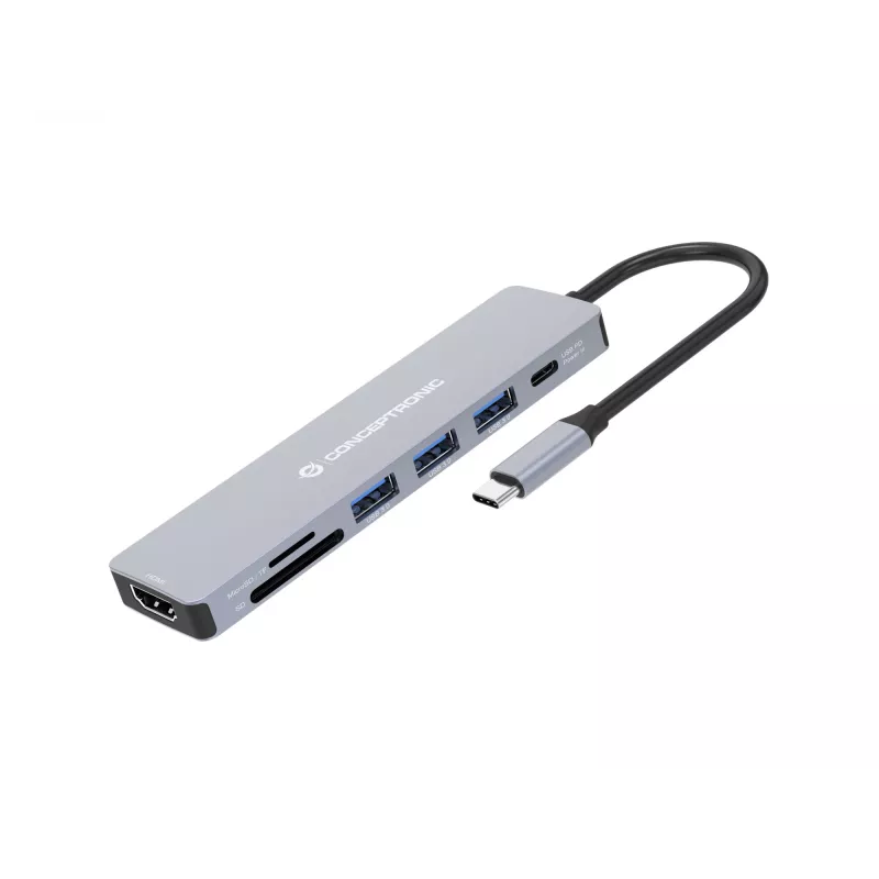 Conceptronic DONN19G 7-in-1 USB 3.2 Gen 1 dokovacia stanica, HDMI, USB-A 3.0 x 3, SD, TF/MicroSD, 100W USB PD