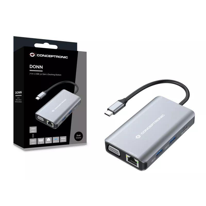 Conceptronic DONN21G dokovacia stanica/portový replikátor pre notebook káblová USB 3.2 Gen 1 (3.1 Gen 1) Type-C sivá