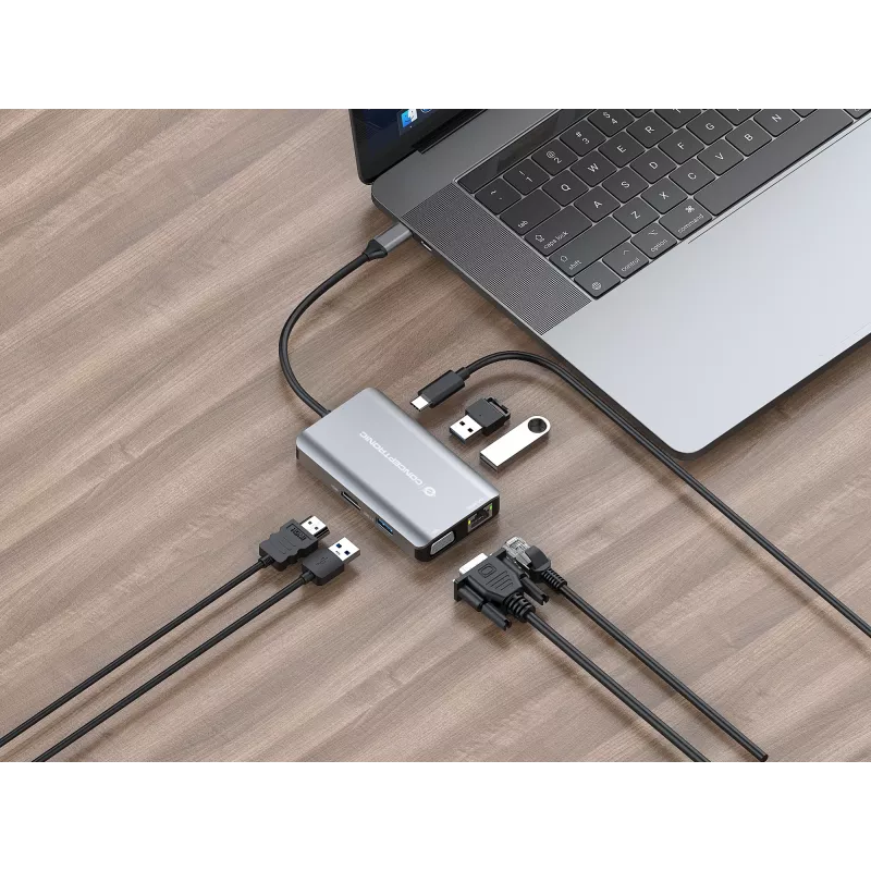 Conceptronic DONN21G dokovacia stanica/portový replikátor pre notebook káblová USB 3.2 Gen 1 (3.1 Gen 1) Type-C sivá