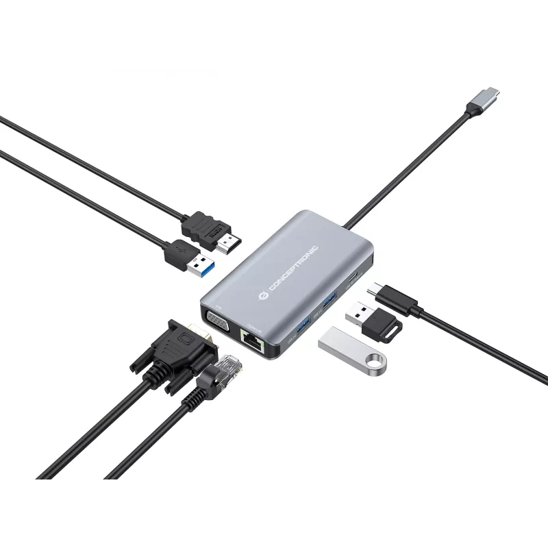 Conceptronic DONN21G dokovacia stanica/portový replikátor pre notebook káblová USB 3.2 Gen 1 (3.1 Gen 1) Type-C sivá