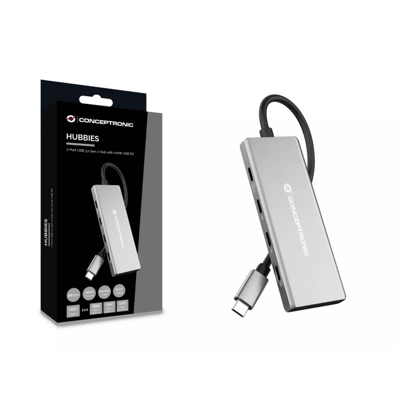Conceptronic HUBBIES17G rozbočovač USB 3.2 Gen 2 (3.1 Gen 2) Type-C 10000 Mbit/s sivý