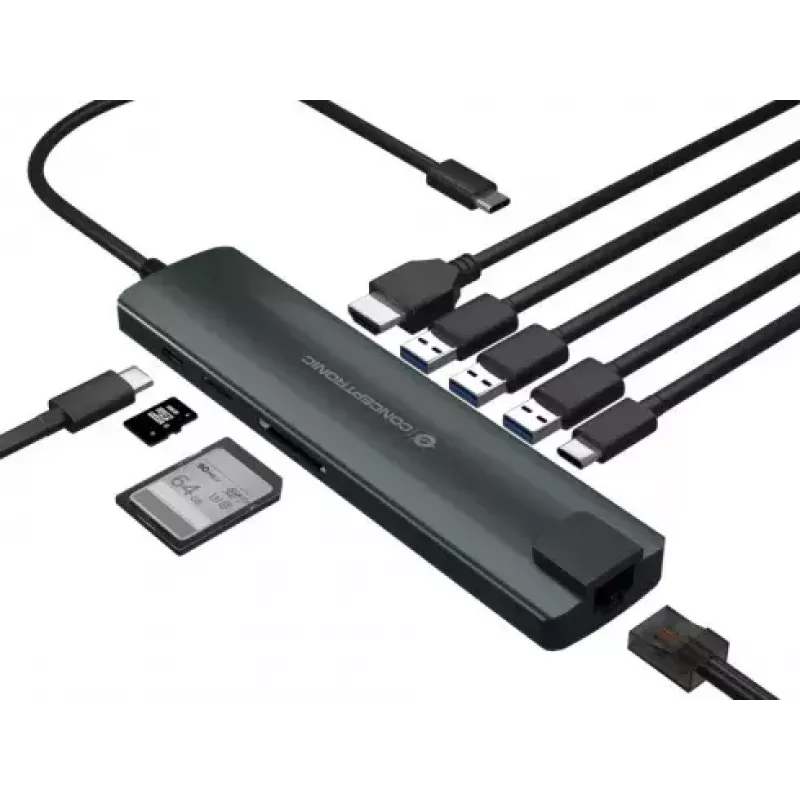 Conceptronic DONN 9-in-1 multifunkčný USB hub adaptér