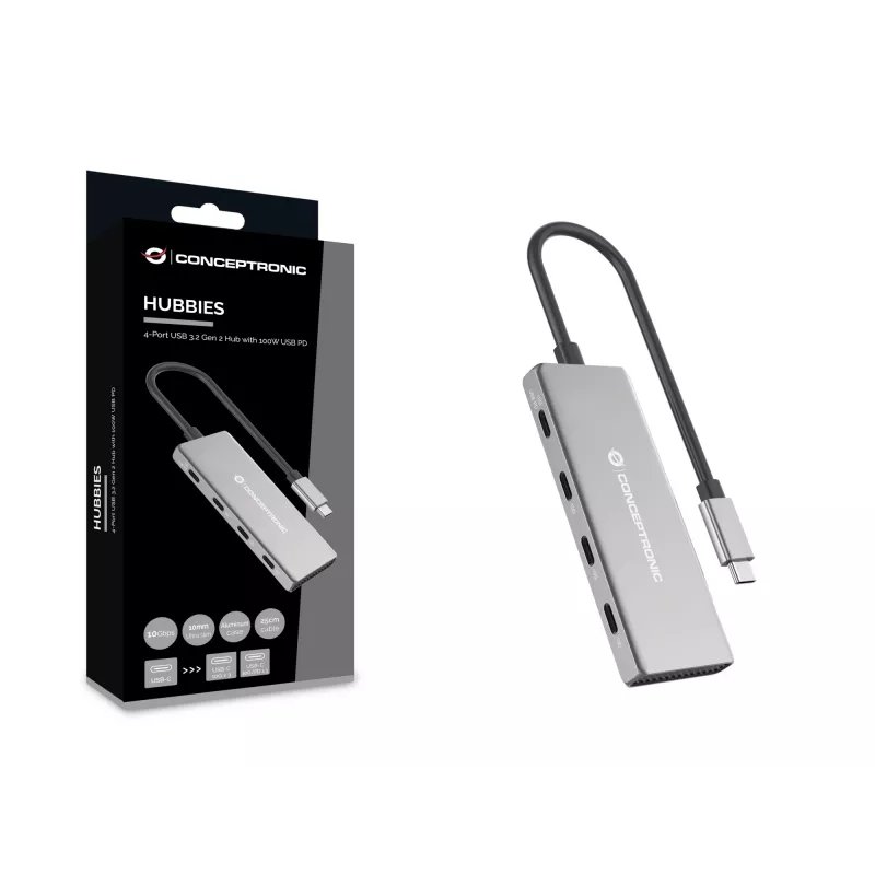 Conceptronic HUBBIES16G rozbočovač USB 3.2 Gen 2 (3.1 Gen 2) Type-C 10000 Mbit/s sivý