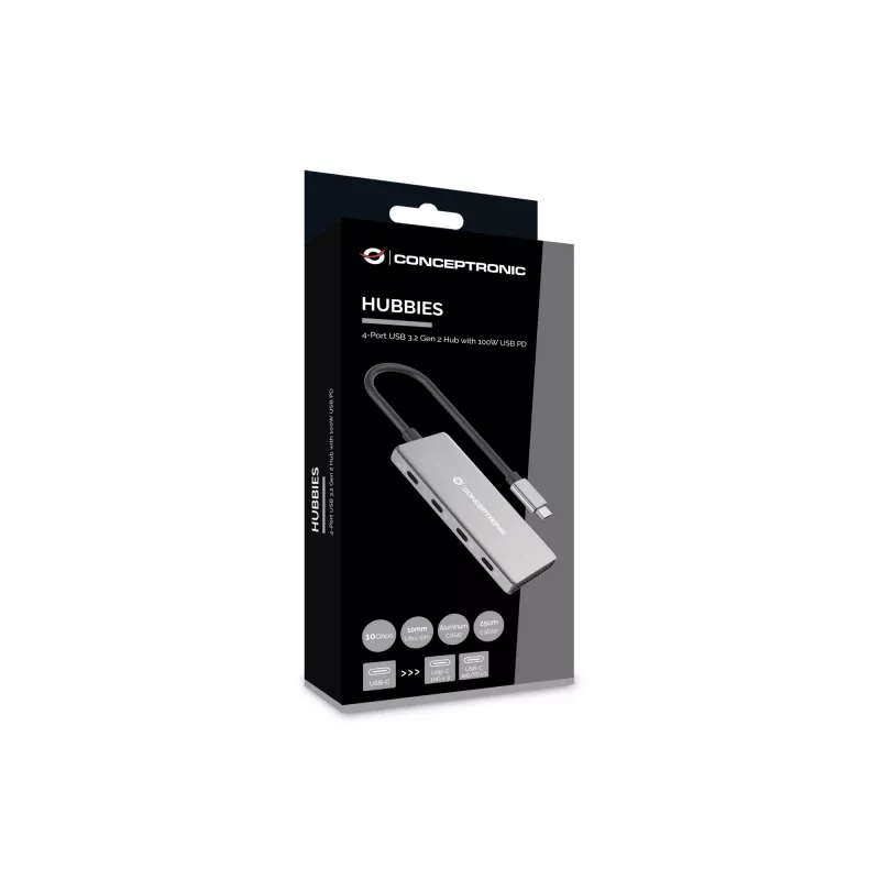 Conceptronic HUBBIES16G rozbočovač USB 3.2 Gen 2 (3.1 Gen 2) Type-C 10000 Mbit/s sivý