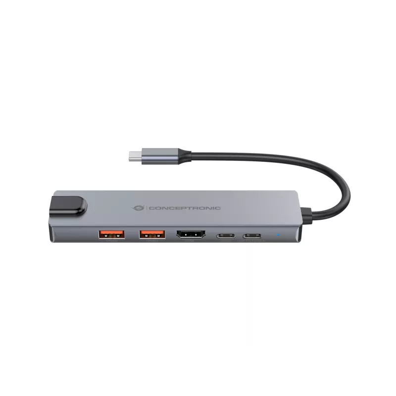 Conceptronic DONN29G 6-in-1 USB 3.2 Gen 2 dokovacia stanica, 4K60Hz HDMI, USB-A 10Gbps x 2, USB-C 10Gbps, GbE LAN, 140W USB PD 3.1