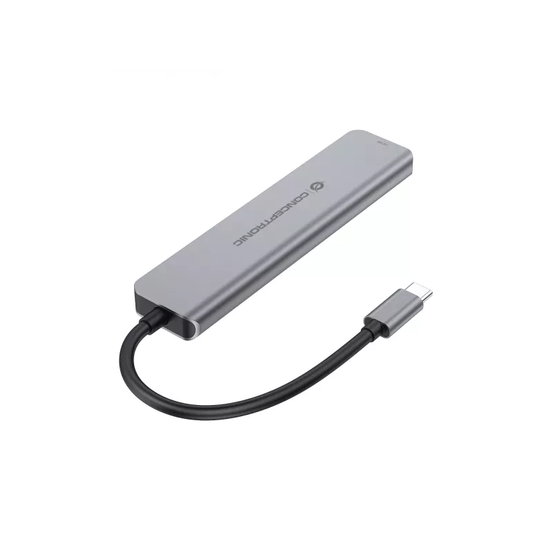 6-in-1 USB 3.2 Gen 1 dokovacia stanica CONCEPTRONIC DONN33G HDMI, 2×USB-A 5Gbps, 2×USB-C 5Gbps, 100W USB PD, strieborná