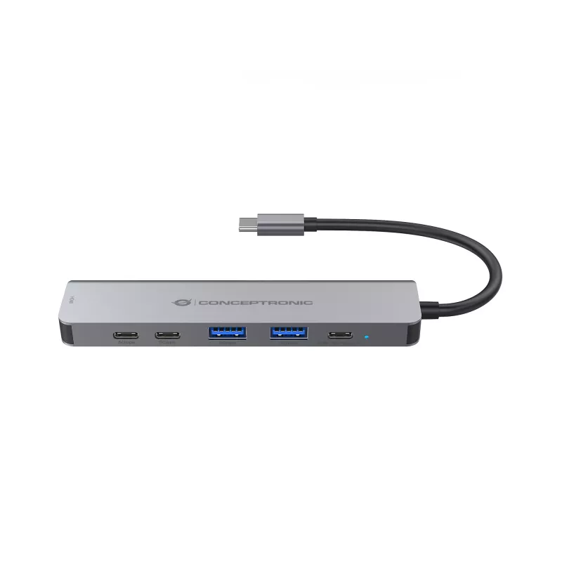 6-in-1 USB 3.2 Gen 1 dokovacia stanica CONCEPTRONIC DONN33G HDMI, 2×USB-A 5Gbps, 2×USB-C 5Gbps, 100W USB PD, strieborná