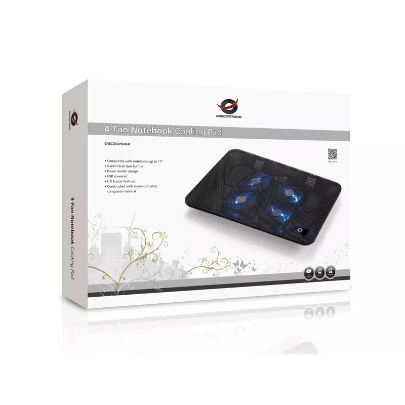 Conceptronic THANA chladiaci podložka pre notebook, pre obrazovky do 39,6 cm (15,6 palcov), 4 ventilátory