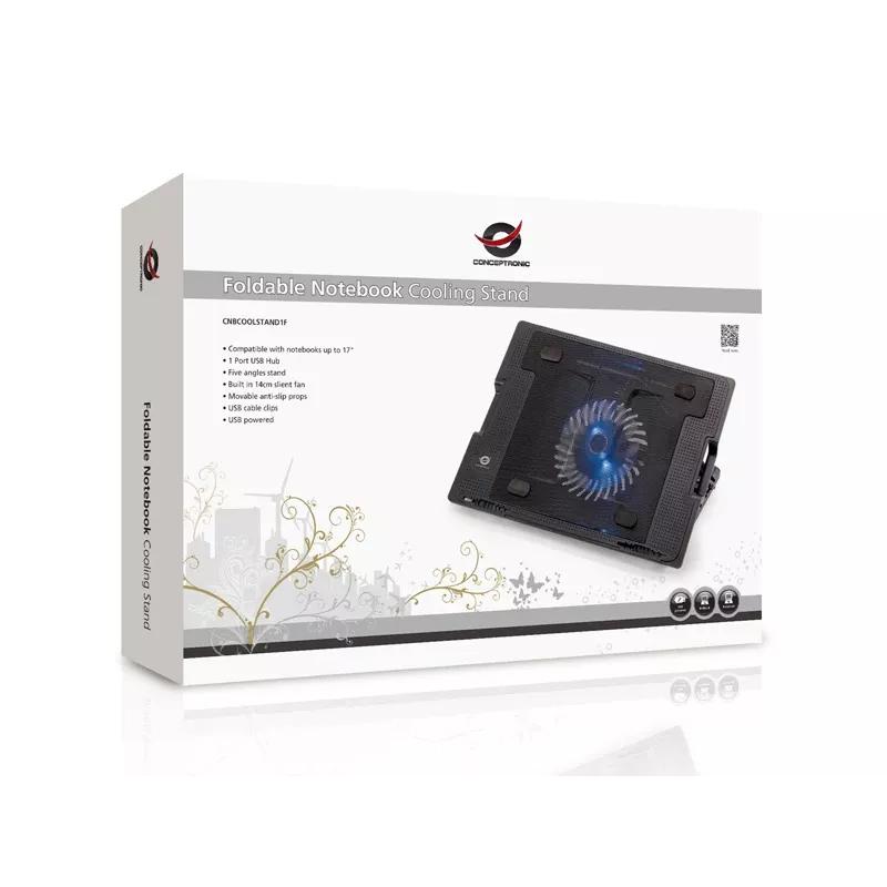 Conceptronic THANA chladiaci podstavec pre notebook, vhodný do 17 palcov, 1 ventilátor