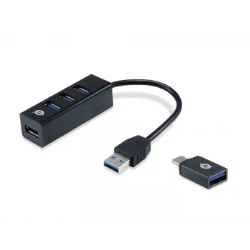 USB hub Conceptronic HUBBIES 4-portový USB 3.0 hub s USB-C OTG adaptérom