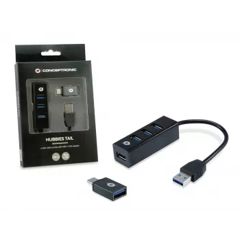 USB hub Conceptronic HUBBIES 4-portový USB 3.0 hub s USB-C OTG adaptérom