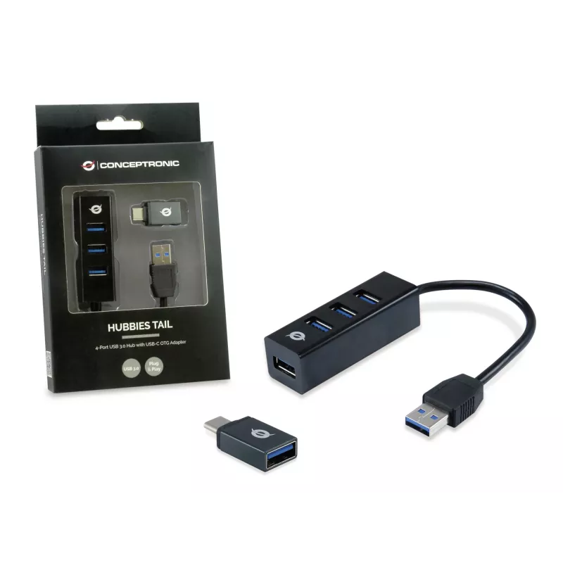 USB hub Conceptronic HUBBIES 4-portový USB 3.0 hub s USB-C OTG adaptérom