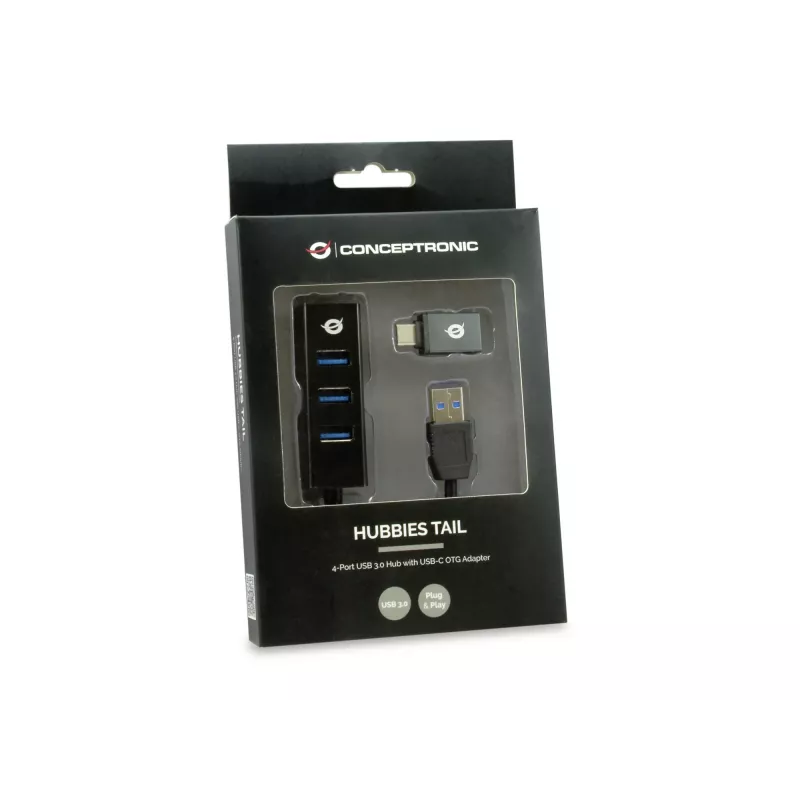 USB hub Conceptronic HUBBIES 4-portový USB 3.0 hub s USB-C OTG adaptérom