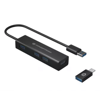 Conceptronic 4-portový USB 3.0 hliníkový hub s adaptérom USB-C na USB-A