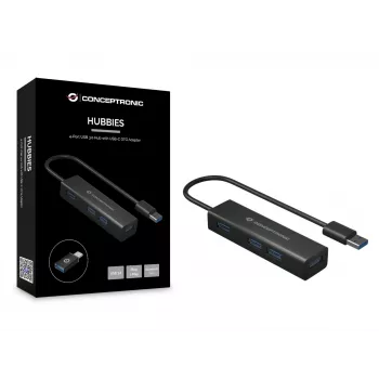 Conceptronic 4-portový USB 3.0 hliníkový hub s adaptérom USB-C na USB-A