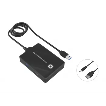 Conceptronic HUBBIES 4-portový USB 3.0/2.0 hub, 90 cm kábel, USB 3.2 Gen 1 (3.1 Gen 1) Type-A, čierna, USB 2.0, USB 3.2 Gen 1 (3.1 Gen 1) Type-A, Čína, 87 mm, 55 mm