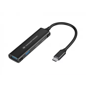 Conceptronic HUBBIES 4-portový USB 3.0 hub, 2 USB-C a 2 USB-A porty, hliníkové puzdro, USB-C konektor samec