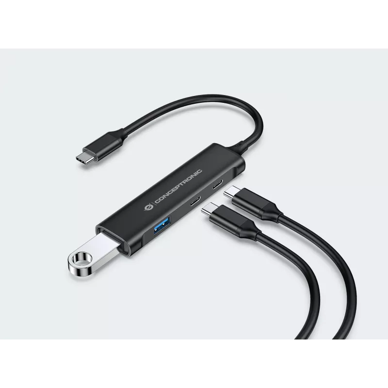 Conceptronic HUBBIES 4-portový USB 3.0 hub, 2 USB-C a 2 USB-A porty, hliníkové puzdro, USB-C konektor samec