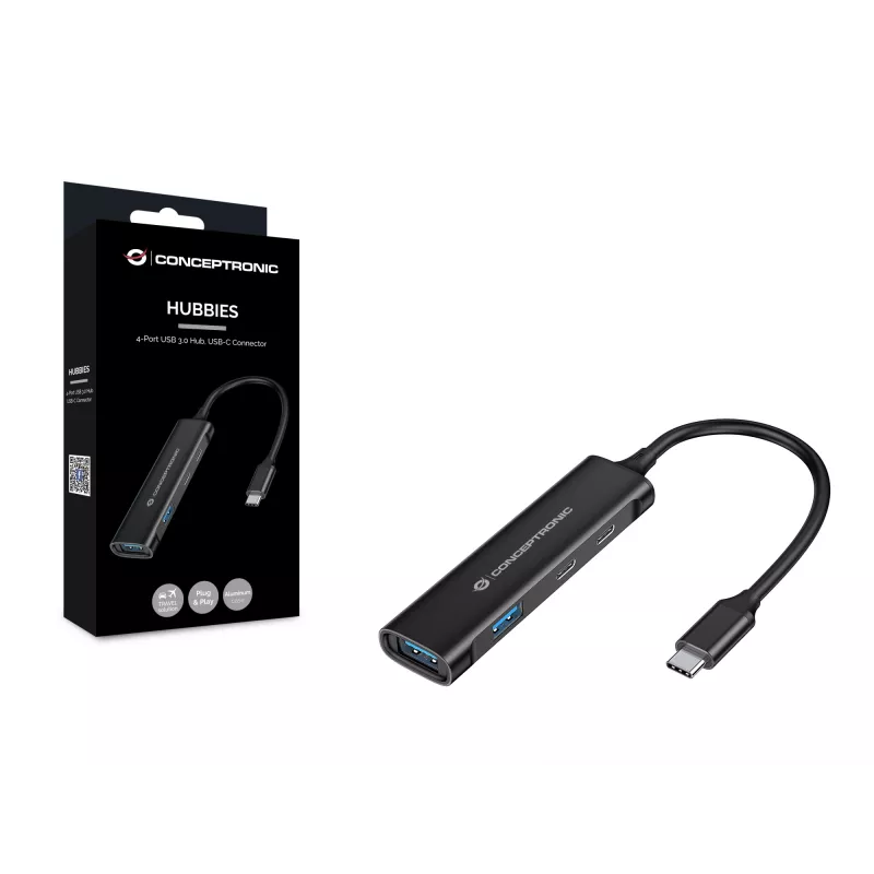 Conceptronic HUBBIES 4-portový USB 3.0 hub, 2 USB-C a 2 USB-A porty, hliníkové puzdro, USB-C konektor samec