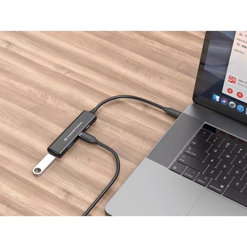 Conceptronic HUBBIES 4-portový USB 3.0 hub, 2 USB-C a 2 USB-A porty, hliníkové puzdro, USB-C konektor samec