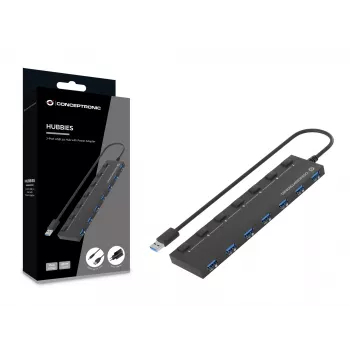 Conceptronic HUBBIES19BP 7-portový USB 3.0 hub s napájacím zdrojom, 90 cm kábel, jednotlivé vypínače, USB 3.2 Gen 1