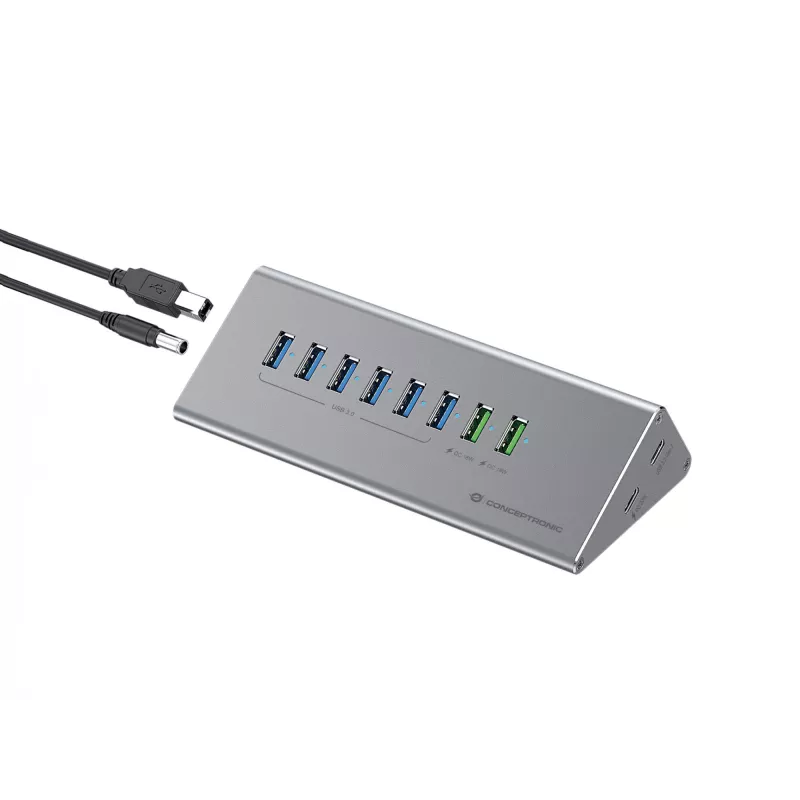 Conceptronic HUBBIES18G 10-in-1 60W USB 3.0 kombinácia hub a nabíjačka, 2-in-1 kábel USB-C-USB-A, USB 3.2 Gen 1