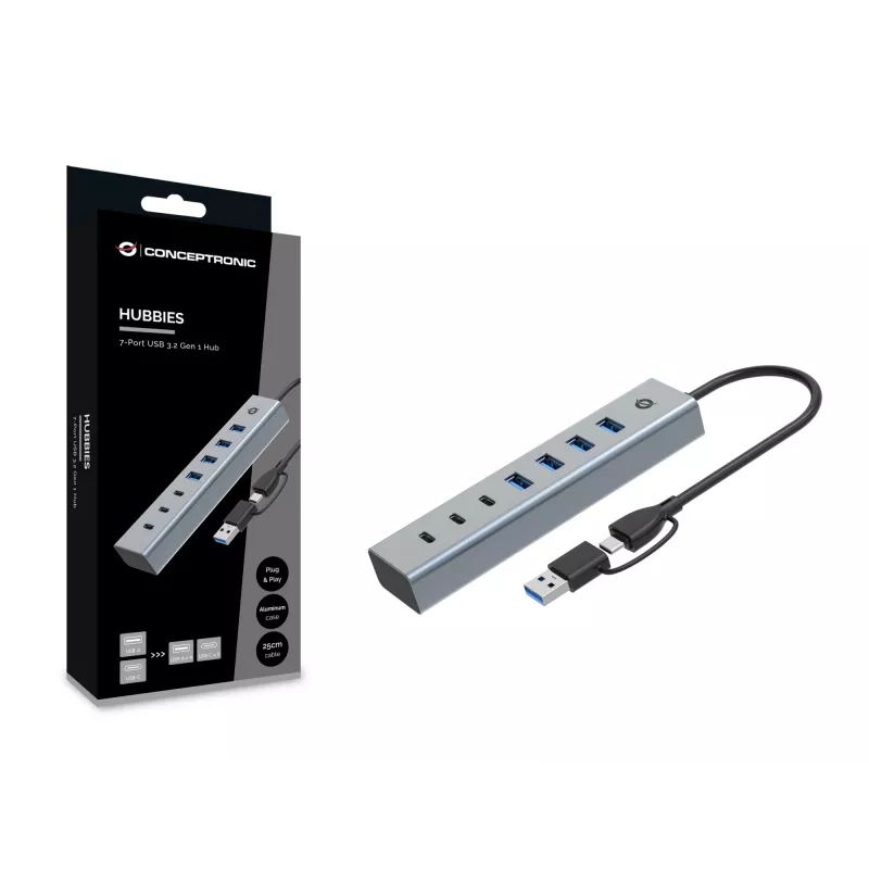 Conceptronic HUBBIES20G 7-portový USB 3.0 hub, 5 Gbit/s, USB-C x 3, USB-A x 4