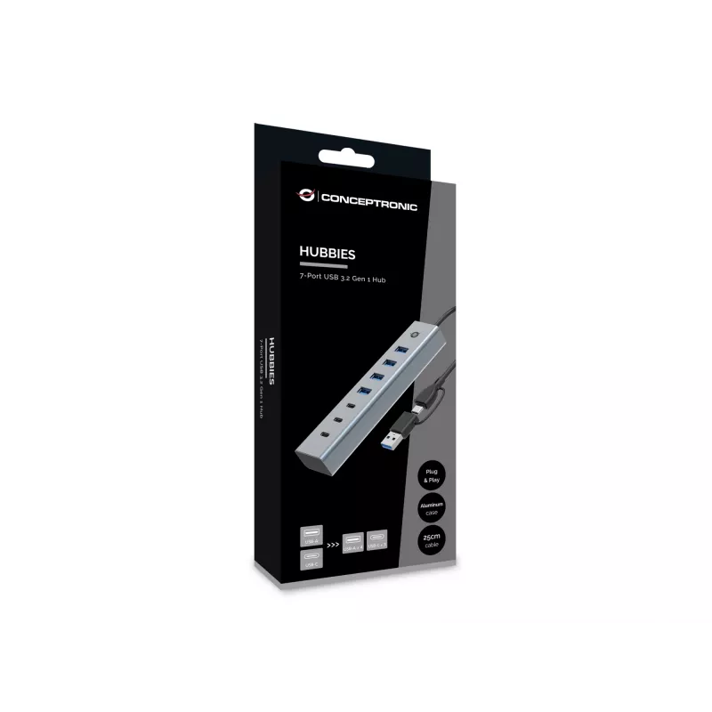 Conceptronic HUBBIES20G 7-portový USB 3.0 hub, 5 Gbit/s, USB-C x 3, USB-A x 4