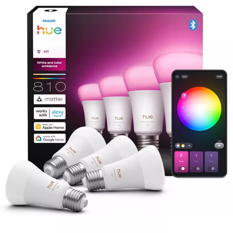 Smart žiarovka Philips A60 E27, Bluetooth/Zigbee, 6 W, 810 lm, biela, balenie 4 ks