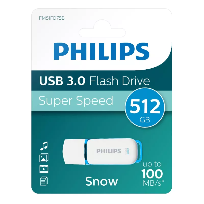 USB flash disk Philips FM51FD75B 512 GB, USB Type-A, USB 3.2 Gen 1 (3.1 Gen 1), biely