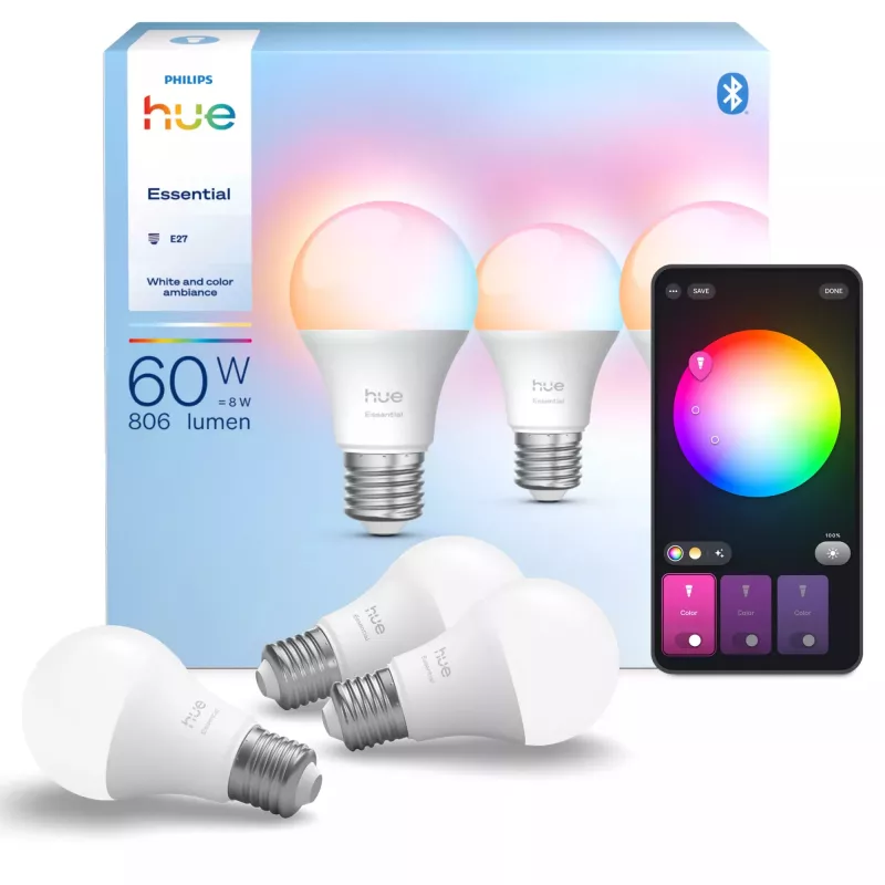 Philips Hue White and colour ambience Essential A60 – E27 smart žiarovka – 806 lm – 8W – balenie 3 ks