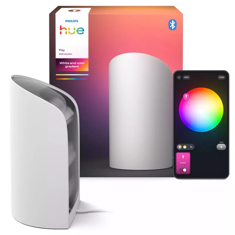 Inteligentné stolové svietidlo Philips Hue Play Wall Washer — biela, Bluetooth/Zigbee, viacfarebné svetlo, 100–240 V, 2 m kábel