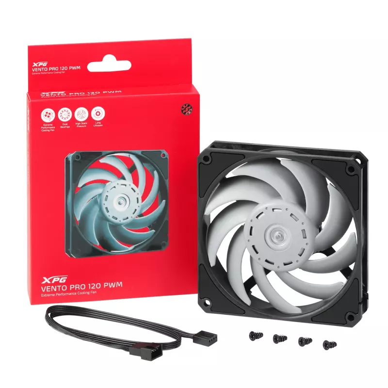 XPG VENTO PRO 120 PWM čierny, ventilátor, 12 cm, 450 ot/min, 2500 ot/min, čierna, biela
