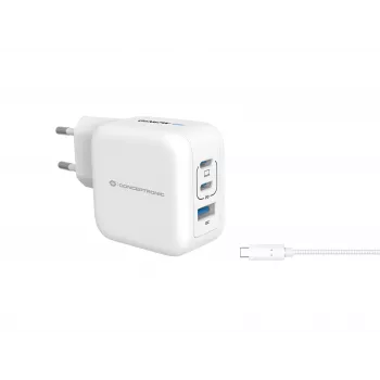 Conceptronic 3-portová 67W GaN USB PD nabíjačka s USB-C káblom, USB-C x 2, USB-A x 1, QC 3.0, PPS