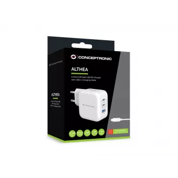 Conceptronic 3-portová 67W GaN USB PD nabíjačka s USB-C káblom, USB-C x 2, USB-A x 1, QC 3.0, PPS