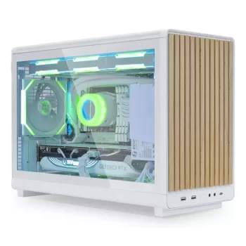 PC skriňa Lian Li A3-mATX Micro Tower — biela s drevom, podporuje ATX/SFX/SFX-L napájacie zdroje, Micro-ATX/Micro-ITX, 1x 3,5