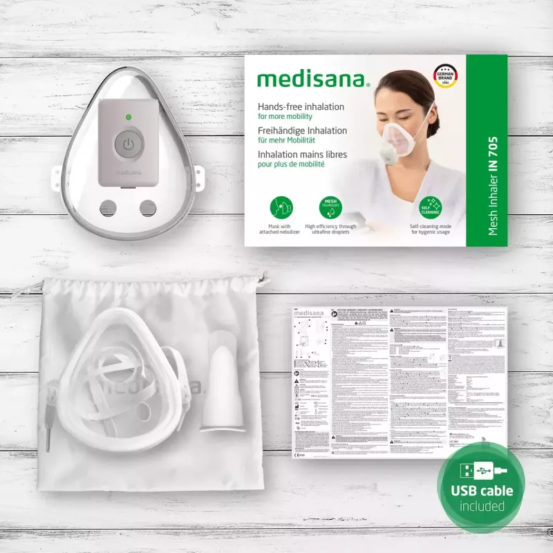 Medisana IN 705 Mesh inhalátor s náustkom a dýchacou maskou