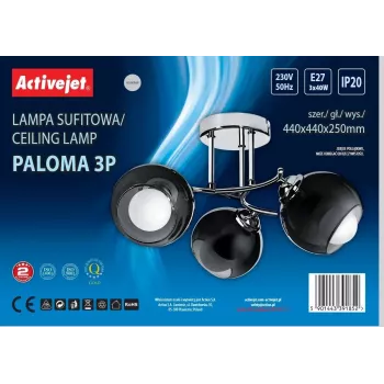 Závesné svietidlo ActiveJet AJE-PALOMA 3P E27, 3×40W, montáž na strop, strieborné, IP20, 440×250 mm
