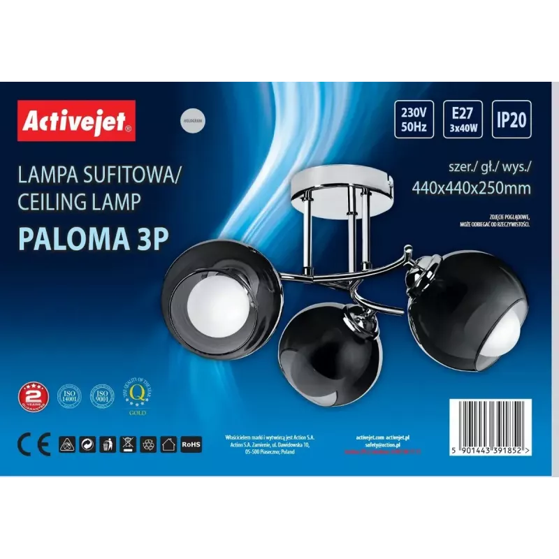 Activejet AJE-PALOMA 3P závesná lampa, 3x E27, 3x40W